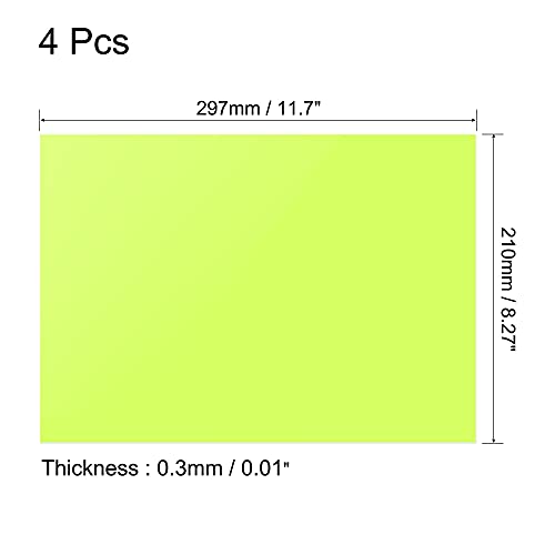 4Pcs A4 Gel Light Lighting Filter Overlay Transparent Color Correction Plastic Vinyl PVC Sheets Photography Television Fluorescent Green (4 Count)