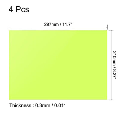 4Pcs A4 Gel Light Lighting Filter Overlay Transparent Color Correction Plastic Vinyl PVC Sheets Photography Television Fluorescent Green (4 Count)