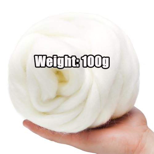 3.53oz Needle Felting Wool Roving for Needle Felting White Felting Wool (3.53 Ounce)