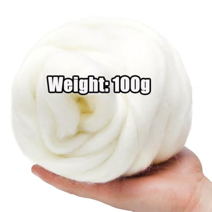 3.53oz Needle Felting Wool Roving for Needle Felting White Felting Wool (3.53 Ounce)