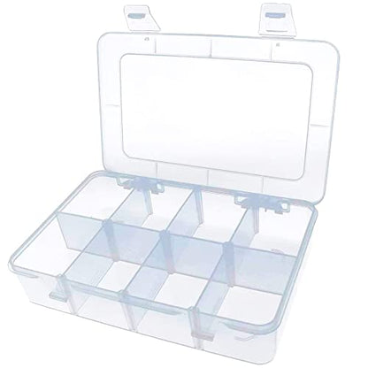 8 Bin Clear Plastic Organizer with Adjustable Dividers 7.3x4.9in