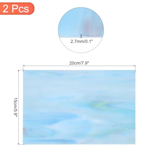2 Pcs Stained Glass Sheet Mosaic Tile 7.9 Inch x 5.9 Inch Teal Stained Glass Sheets for Crafts DIY Art Project