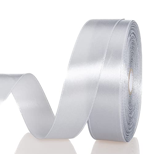 1 Inch Silver Solid Satin Ribbon for Gift Wrapping (150 Foot)