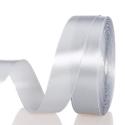 1 Inch Silver Solid Satin Ribbon for Gift Wrapping (150 Foot)