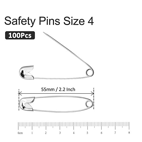 100 PCS 55mm Safety Pins Nickel Plated (100 Count)