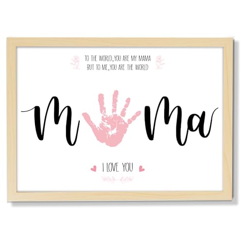 Mother's Day Handprint Art Craft DIY Kit Mother's Day Gifts from Daughter or Son Children Adults Handprint Keepsake with Wood Frame for Mom Grandma Birthday Holiday Activities 12x16 Inch