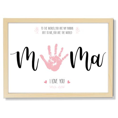 Mother's Day Handprint Art Craft DIY Kit Mother's Day Gifts from Daughter or Son Children Adults Handprint Keepsake with Wood Frame for Mom Grandma Birthday Holiday Activities 12x16 Inch