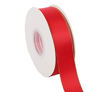 1" Inch Double Faced Satin Ribbon 25 Yards with Gold Edges