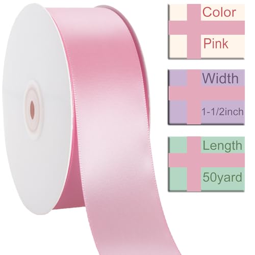 1-1/2 Inch Pink Ribbon 50Yards – Perfect for Gift Wrapping