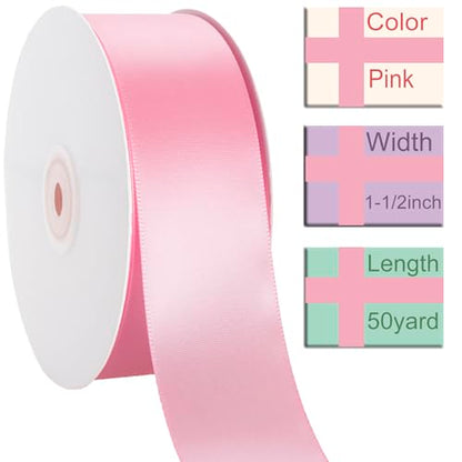 1-1/2 Inch Pink Ribbon 50Yards – Perfect for Gift Wrapping
