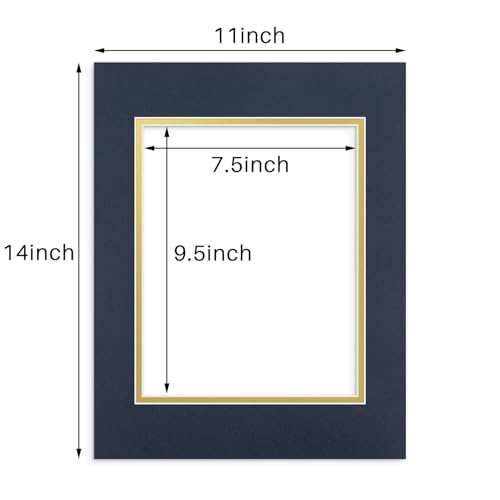 5 Pack Double mat 11x14 for 8x10 Photo Blue Over Gold