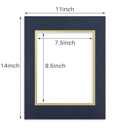 5 Pack Double mat 11x14 for 8x10 Photo Blue Over Gold