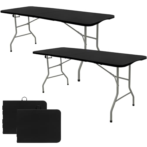 Set of 2 Folding Table 5 FT Camping Table Portable Heavy Duty Plastic Rectangular Outdoor Dining Table Steel Legs Fold (2 Count)
