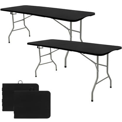 Set of 2 Folding Table 5 FT Camping Table Portable Heavy Duty Plastic Rectangular Outdoor Dining Table Steel Legs Fold (2 Count)