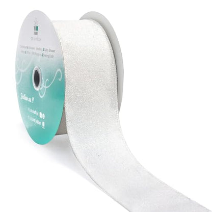 Glitter Wired Ribbon 2.5" x 20 Yards White for Christmas Home Decor Bow Gift Wrapping DIY Crafts Wreath (60 Foot)