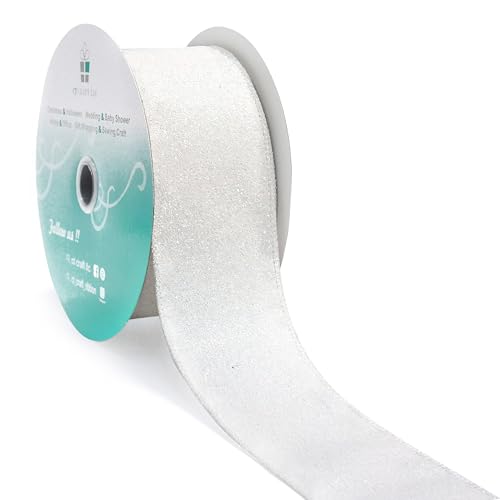 Glitter Wired Ribbon 2.5" x 20 Yards White for Christmas Home Decor Bow Gift Wrapping DIY Crafts Wreath (60 Foot)
