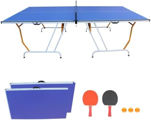 8ft/9ft Mid-Size Table Tennis Table Foldable & Portable Ping Pong Table Set for Indoor Games with Net, 2 Table Tennis Paddles and 3 Balls