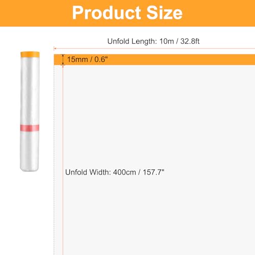 3 Rolls Pre Taped Masking Film 157.5" x32.8ft Double Adhesive Tape and Drape Painters Plastic Drop Cloth Film with Tape Plastic Sheeting for Automotive Painting Covering (3 Count)
