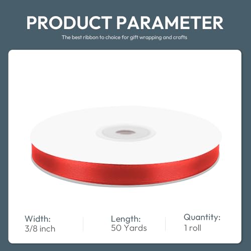 3 8" x 50 Yards Red Satin Ribbon Crafts Gift Wrapping (150 Foot)