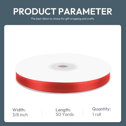 3 8" x 50 Yards Red Satin Ribbon Crafts Gift Wrapping (150 Foot)