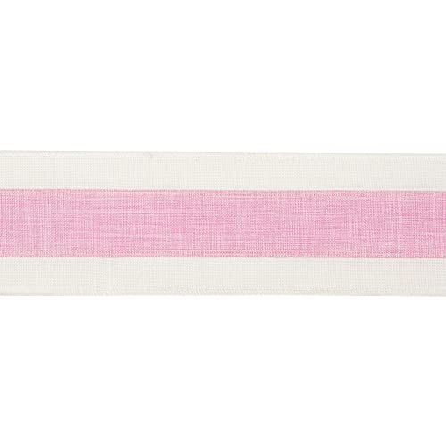 Pink White Stripe Wired Burlap Ribbon with Ivory Stripes Edge (30 Foot)