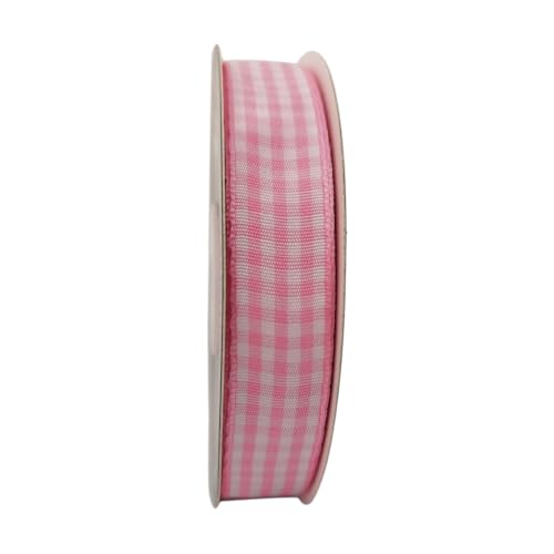 Pink Gingham Plaid Checked Ribbon 25 Yards Each Roll 100% Polyester (75 Foot)