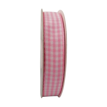 Pink Gingham Plaid Checked Ribbon 25 Yards Each Roll 100% Polyester (75 Foot)