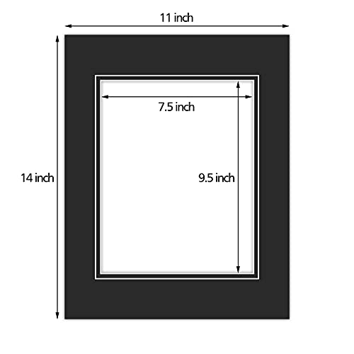 5 Pack Double mat 11x14 for 8x10 Photo Black Over Black