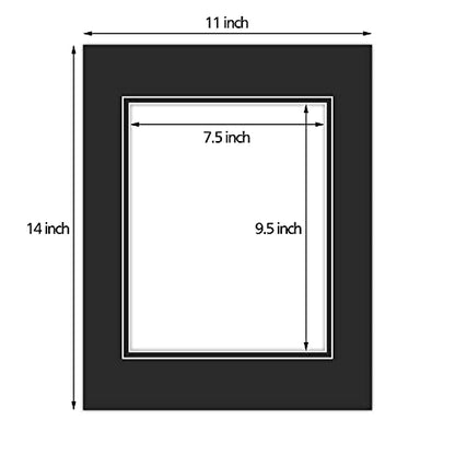 5 Pack Double mat 11x14 for 8x10 Photo Black Over Black