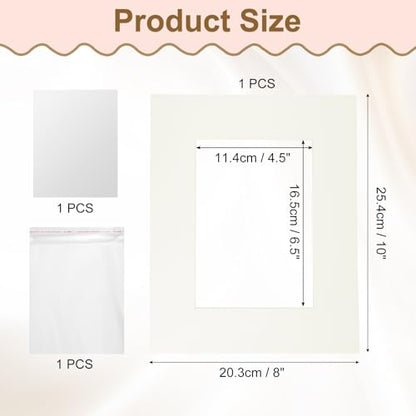 Picture Mats 8 x 10 Mat Board Center for 5 x 7 Pictures Acid Free White Core Bevel Cut Frame Mattes with Backing for Display Art Measuring