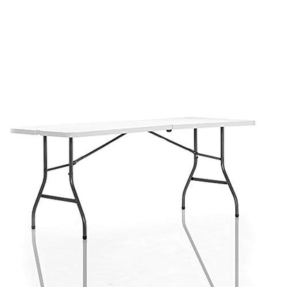 6ft Fold-in-Half Blow Molded Folding Table, Indoor/Outdoor, Comfort Handle, Lightweight Plastic Construction - White