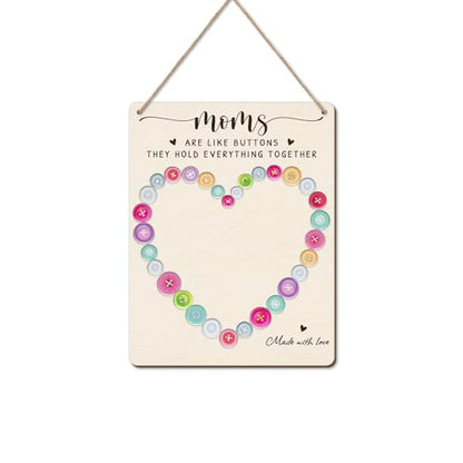 DIY Mothers Day Footprint Craft Button Heart Hanging Sign for Mom Sewing
