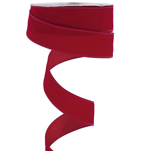 Red 1.5 Inch Velvet Wired Ribbon 25 Yards Dark Red Velvet Ribbons Spool Velvet Christmas Ribbons Red Velvet Wired Ribbon for Christmas Tree (75 Foot)