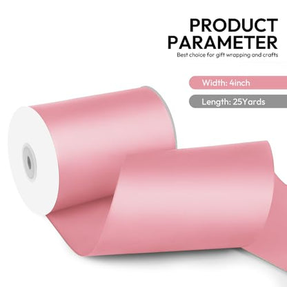 4 Inch 25 Yard Wide Satin Ribbon Pink