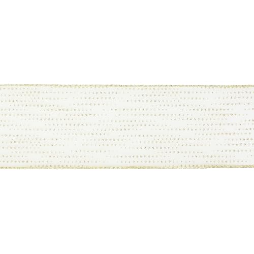 Glitter Gold Wired Ribbon 2.5 Inch Horizontal Stripes Glitter Polka Dot Christmas Ribbon Organza Sheer Ribbons 25 Yards Gold Glitter Ribbons for Christmas Tree (75 Foot)