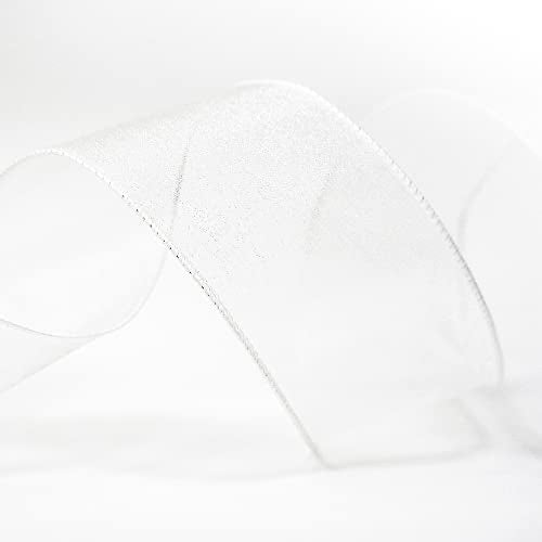 Sheer Organza Wired Ribbon 2.5" x 50Yards White for Wedding Chair Bow Flora Bouquet Gift Wrapping Christmas Tree Home Decor Wreath (150 Foot)