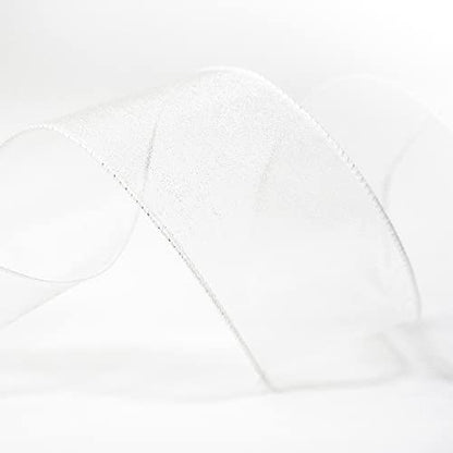 Sheer Organza Wired Ribbon 2.5" x 50Yards White for Wedding Chair Bow Flora Bouquet Gift Wrapping Christmas Tree Home Decor Wreath (150 Foot)