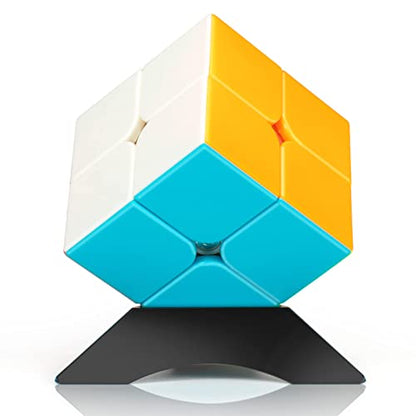 Stickerless 2x2 Speed Cube with Stand & Guide for Kids & Adults
