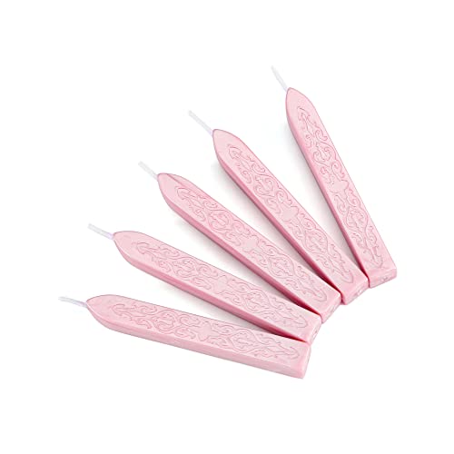 5Pcs Pink Sealing Wax Sticks with Wicks for Wax Seal Stamp (5 Count)