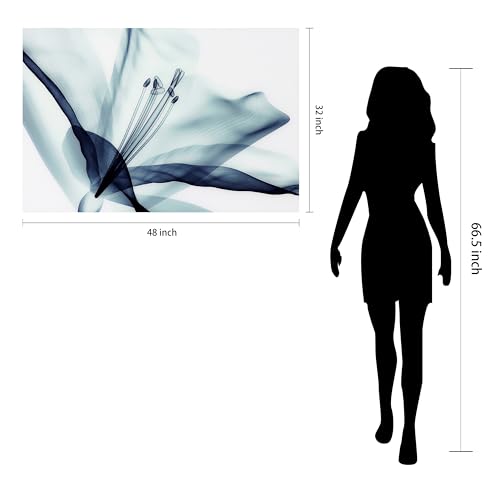 TMP-EAD4157-3248 Amaryllis Frameless Tempered Glass Blue Flower Panel Graphic Wall Art, 48" x 32" x 0.2"