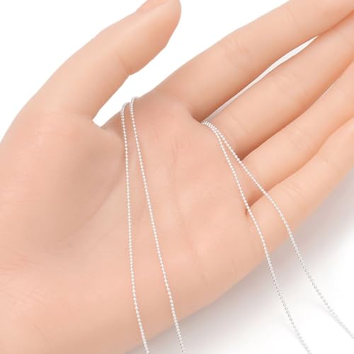 10 Feet Real Sterling Silver 1mm Thin Ball Bead Chain Link Findings (10 Foot)