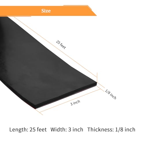 Solid Neoprene Rubber Strips with Adhesive Backing 1 (25 Foot)