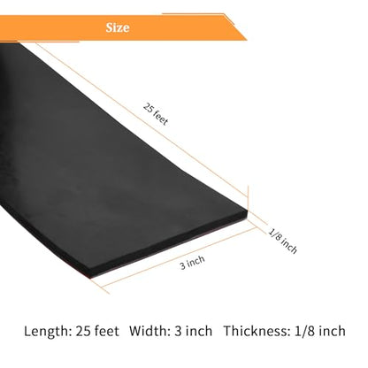 Solid Neoprene Rubber Strips with Adhesive Backing 1 (25 Foot)