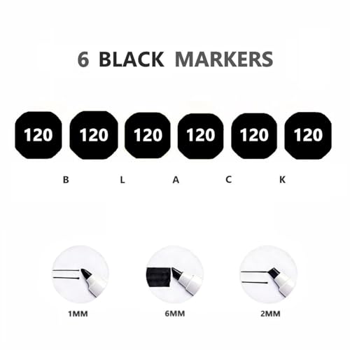 6pcs Black Alcohol Markers Set (6 Count)