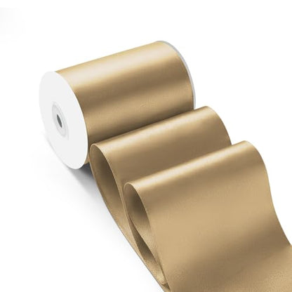 4 Inch 25 Yard Wide Satin Ribbon Champagne Gold