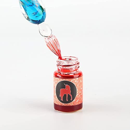 Glass Dipped Pen Ink Set Handmade Crystal Calligraphy Pen with 12 Colorful india ink for Art