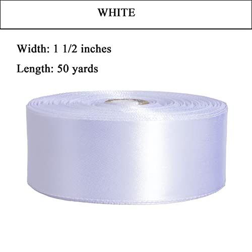 1 1 2 Inch White Solid Satin Ribbon for Gift Wrapping (150 Foot)