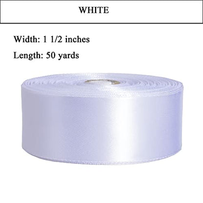 1 1 2 Inch White Solid Satin Ribbon for Gift Wrapping (150 Foot)