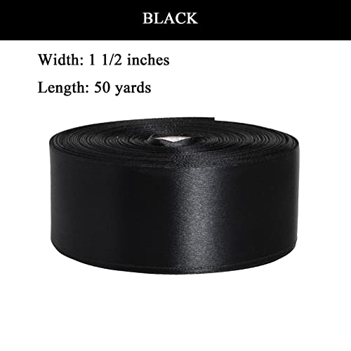 1 1 2 Inch Black Solid Satin Ribbon for Gift Wrapping (150 Foot)