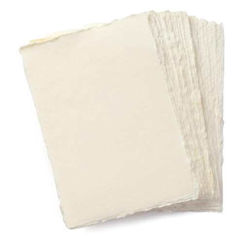 Handmade A6 Cream Mixed Media Paper with Deckle Edge (50 Count)